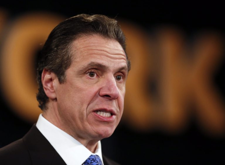 New York Gov. Andrew Cuomo delivers his State of the State address and executive budget proposal at the Empire State Plaza Convention Center on Wednesday, Jan. 21, 2015, in Albany, N.Y. (AP Photo/Mike Groll)