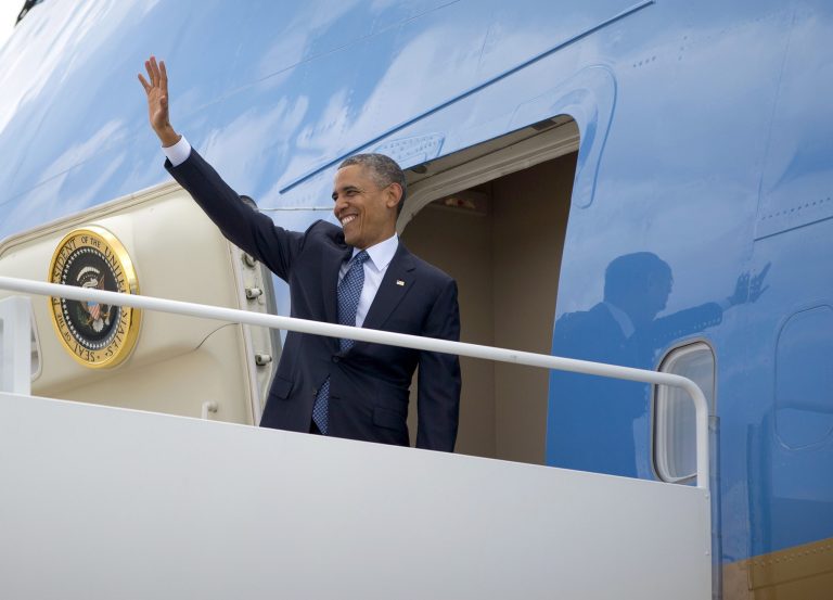 President Obama waves as he boards Air Force One on Thursday at Andrews Air Force Base, Md. (AP/Pablo Martinez Monsivais)