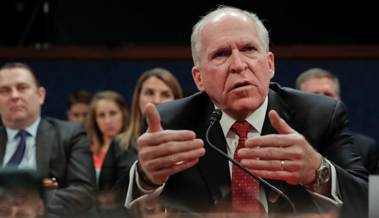 Former CIA Director John Brennan testifies on Capitol Hill in Washington, Tuesday, May 23, 2017, before the House Intelligence Committee Russia Investigation Task Force. (AP Photo/Pablo Martinez Monsivais)