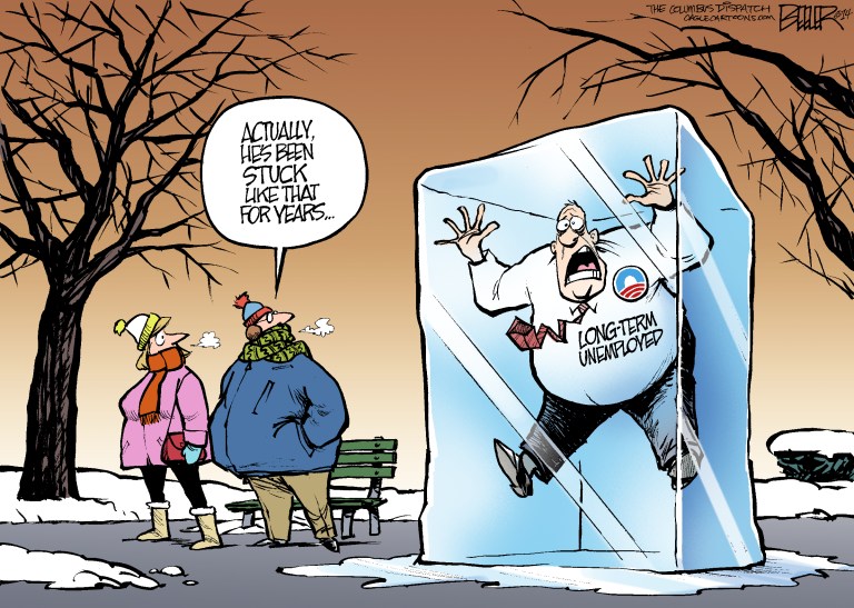 Editorial cartoon: Frozen in unemployment