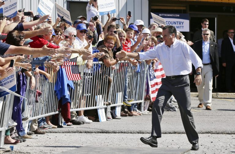 Republican presidential candidate Mitt Romney at Carter Machinery in Abingdon, Va. (AP Photo)