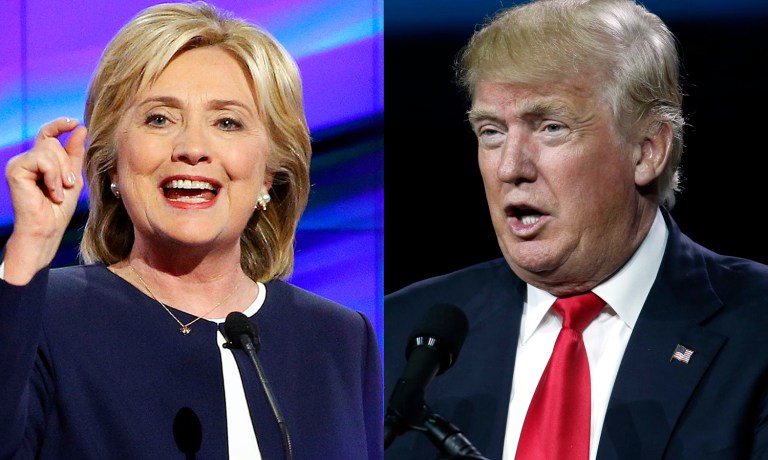 Hillary Clinton carries a 4-point lead over Donald Trump in the latest Fox News poll of likely voters nationwide. (AP Photo/John Locher)