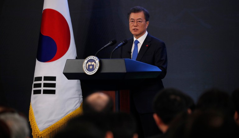 South Korean President Moon Jae-in said President Trump played a major role in talks with North Korea. Moon said Wednesday he's open to meeting with North Korean leader Kim Jong Un if certain conditions are met, as he vowed to push for more talks with the North to resolve the nuclear standoff. (Kim Hong-Ji/Pool Photo via AP)
