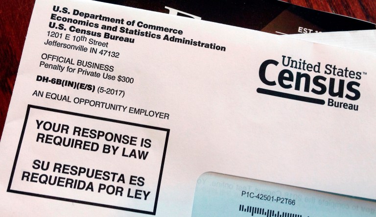 FILE - This March 23, 2018 file photo shows an envelope containing a 2018 census letter mailed to a resident in Providence, R.I., as part of the nation's only test run of the 2020 Census. A Trump administration plan to include a citizenship question on the 2020 Census has prompted legal challenges from many Democratic-led states. But not a single Republican attorney general has sued _ not even from states with large immigrant populations.