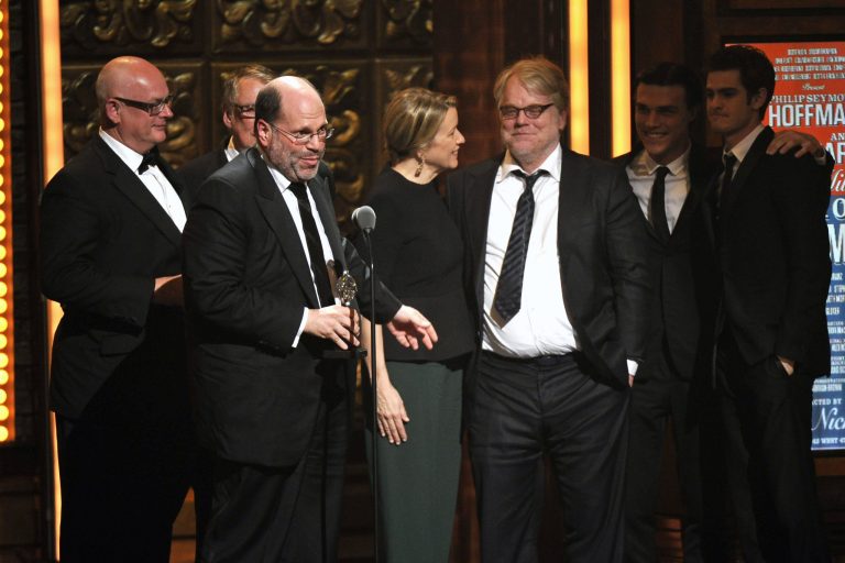   Producer Scott Rudin, second left, and the cast of 