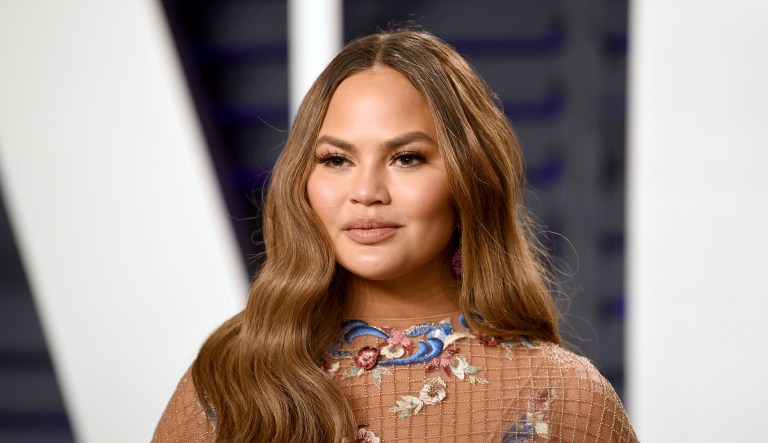 Chrissy Teigen arrives at the Vanity Fair Oscar Party on Sunday, Feb. 24, 2019, in Beverly Hills, Calif.
