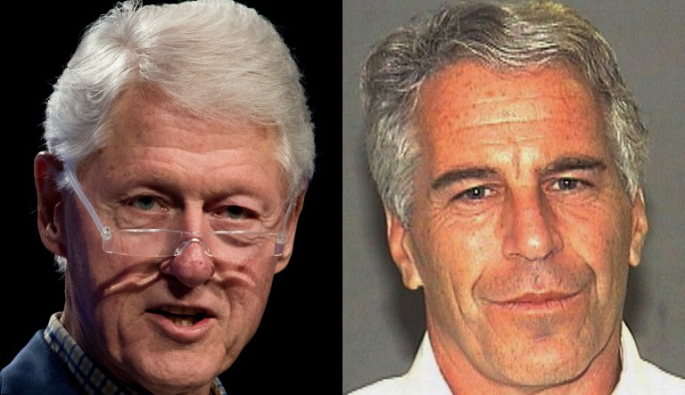 Pictured are Bill Clinton, left, and Jeffrey Epstein, right.
