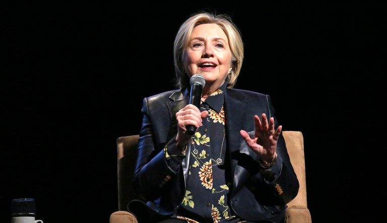 Former Secretary of State and presidential candidate Hillary Clinton speaks to the GirlsBuildLA Leadership Summit in Los Angeles, Friday, Dec. 15, 2017.