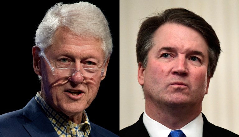 Pictured are Bill Clinton, left, and Brett Kavanaugh, right.