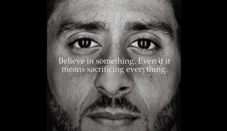 This image taken from the Twitter account of the former National Football League player Colin Kaepernick shows a Nike advertisement featuring him that was posted Monday, Sept. 3, 2018. Kaepernick already had a deal with Nike that was set to expire, but it was renegotiated into a multi-year deal to make him one of the faces of Nike's 30th anniversary "Just Do It" campaign, according to a person familiar with the contract.