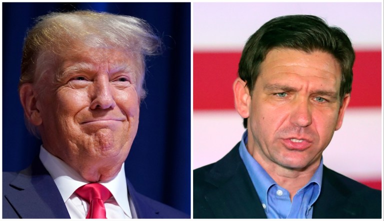 Former President Donald Trump and Gov. Ron DeSantis (R-FL). Both Florida residents are 2024 Republican presidential candidates.