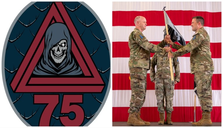 On the left is the Space Force's new Grim Reaper patch. The 75th Intelligence, Surveillance and Reconnaissance Squadron was activated as a unit under Space Delta 7 - Intelligence, Surveillance and Reconnaissance during an August ceremony in Colorado.