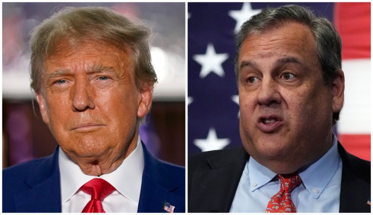Former President Donald Trump and Former Republican New Jersey Gov. Chris Christie. Both men are 2024 Republican presidential candidates.