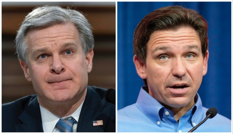 Christopher Wray and Ron DeSantis.