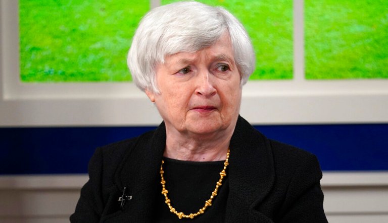 Treasury Secretary Janet Yellen listens during a meeting with President Joe Biden and business leaders about the debt limit in the South Court Auditorium on the White House campus, Wednesday, Oct. 6, 2021, in Washington.