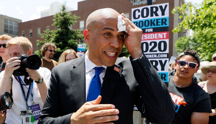 Democratic presidential candidate Sen. Cory Booker, D-N.J. speaks during a campaign stop at the Sioux City Public Museum in Sioux City, Iowa, Monday, April 15, 2019. 