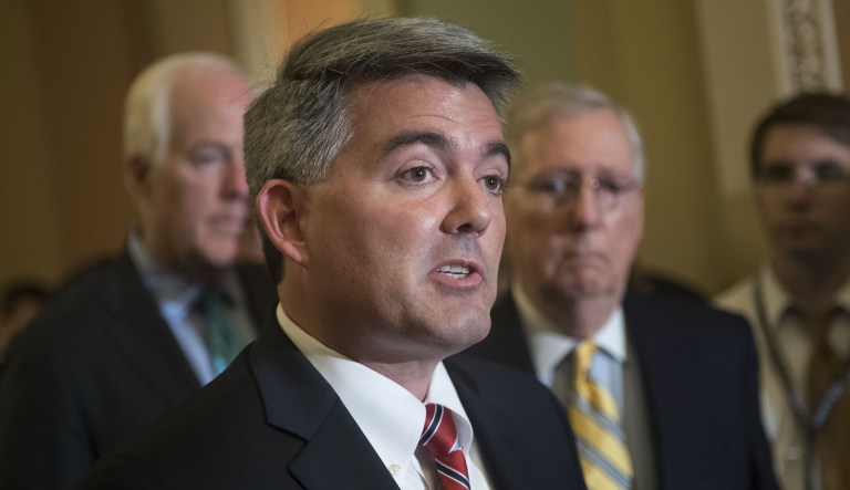 Senator Cory Gardner, A Republican from Colorado, speaks during a news conference after a weekly Republican luncheon meeting at the U.S. Capitol in Washington, D.C., U.S., on Wednesday, Sept. 6, 2017. 
