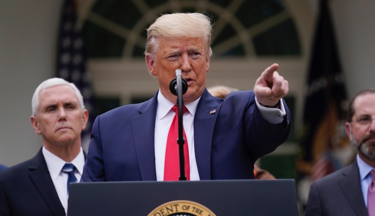 President Donald Trump speaks during a news conference about the coronavirus in the Rose Garden of the White House, Friday, March 13, 2020, in Washington. 