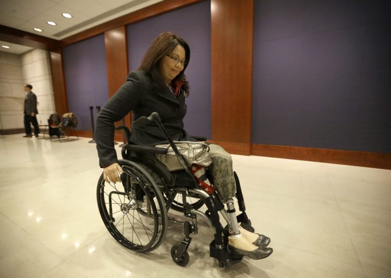 Rep. Tammy Duckworth, D-Ill., shown here in November 2012, is one of two female veterans who serve in Congress. (AP Photo/Pablo Martinez Monsivais)