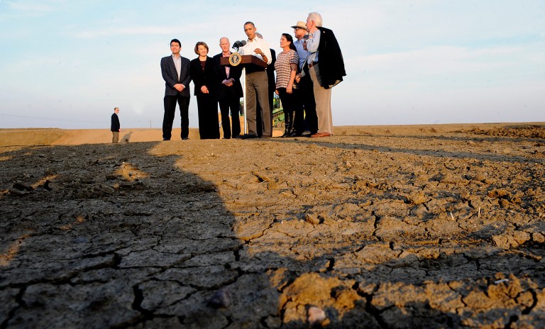 President Obama speaks to the media about California's drought situation in Los Banos, Calif. on Feb. 14. (AP Photo/Los Angeles Times, Wally Skalij, Pool)