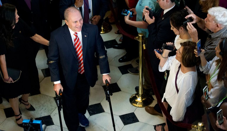 House Majority Whip Steve Scalise, R-La., who was shot at Republican baseball practice during the summer in Alexandria, Va., said that his experience has only solidified his views concerning gun control. (AP Photo/Jose Luis Magana)