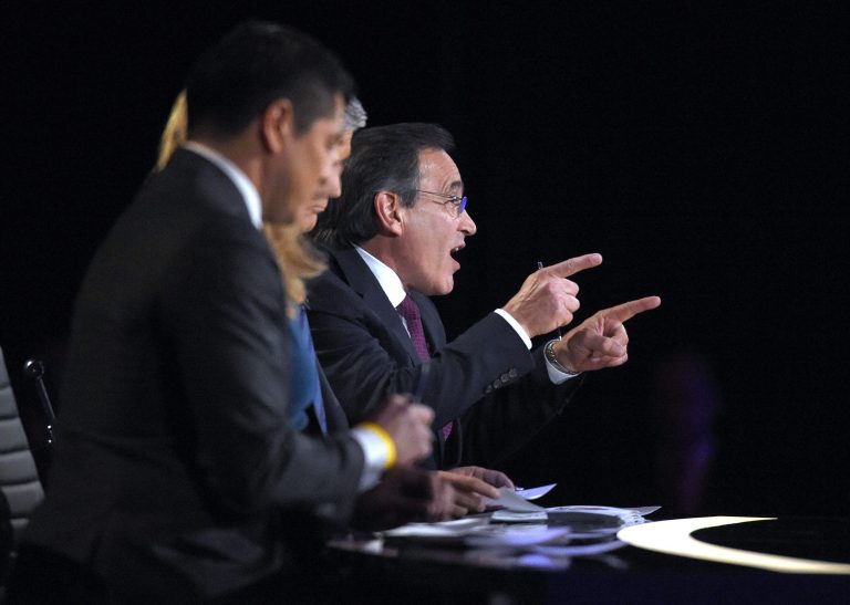 CNBC on-air editor Rick Santelli asks a question during the CNBC Republican presidential debate at the University of Colorado, Wednesday, Oct. 28, 2015, in Boulder, Colo. (AP Photo/Mark J. Terrill)