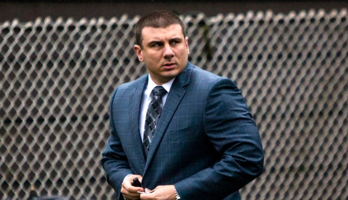 New York City Police Officer Daniel Pantaleo leaves his house in the Staten Island borough of New York. 