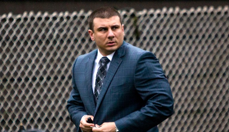 New York City Police Officer Daniel Pantaleo leaves his house in the Staten Island borough of New York. 