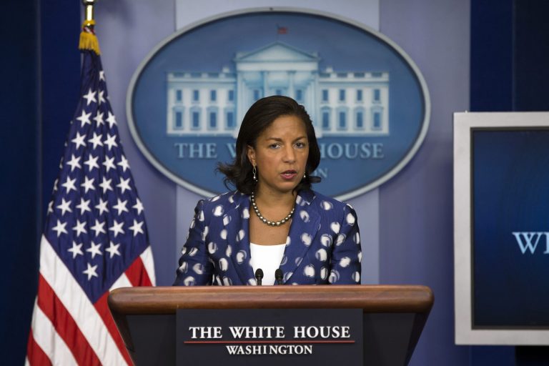 National Security Adviser Susan Rice gives a briefing on Wednesday, in Washington. (AP Photo/Evan Vucci)
