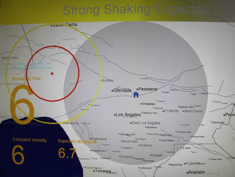 FILE - This Sept. 13, 2011 file image shows a demonstration of an early earthquake warning system at the California Institution of Technology in Pasadena, Calif. The computer model displays a replication of the 6.7 magnitude Northridge Earthquake of 1994. California state Sen. Alex Padilla is holding a hearing Wednesday, Oct. 15, 2014, at San Francisco City Hall to get an update from the director of the Governor's Office of Emergency Services about plans for a comprehensive statewide earthquake early warning system. (AP Photo/Reed Saxon, File)