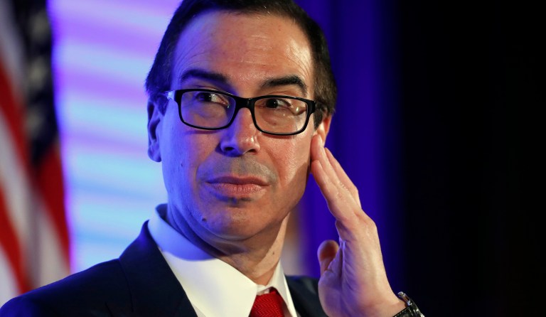 The Treasury secretary said he had a call scheduled in which he needed to use a secure line. (AP Photo/Alex Brandon)