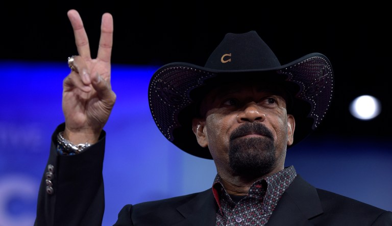 Former Milwaukee County sheriff David Clarke, a prominent supporter of President Trump, crowed Thursday about emailing an f-bomb to a local reporter. (AP Photo/Susan Walsh)