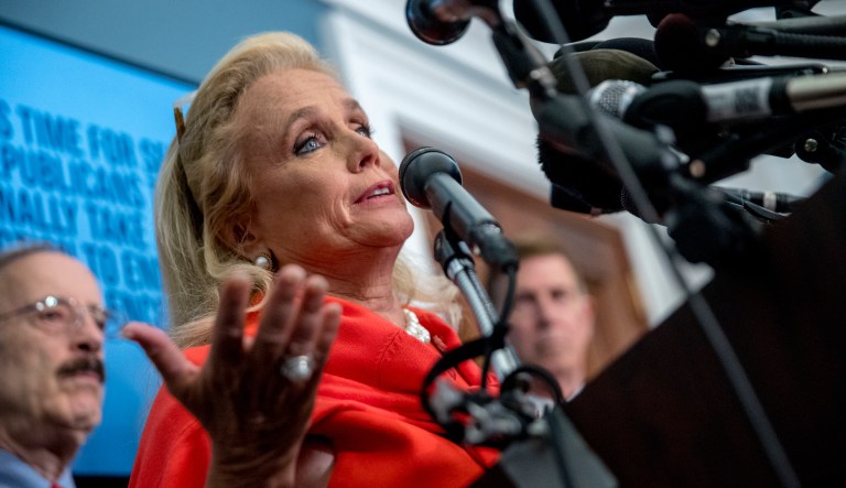 Rep. Debbie Dingell, D-Mich., speaks at a news conference calling for Senate action on H.R. 8 - Bipartisan Background Checks Act of 2019 on Capitol Hill in Washington, Tuesday, Aug. 13, 2019.