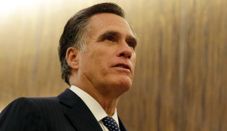 Mitt Romney said unequivocally that Roy Moore Moore should exit the Alabama Senate race to fill the seat vacated by Attorney General Jeff Sessions. (John Angelillo/Pool via Bloomberg)