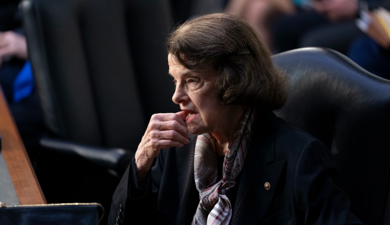 Sen. Dianne Feinstein, D-Calif., listens as the Senate Judiciary Committee begins debate on Ketanji Brown Jackson's nomination for the Supreme Court, on Capitol Hill in Washington, Monday, April 4, 2022. 