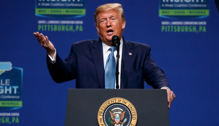 President Donald Trump speaks during the 9th annual Shale Insight Conference at the David L. Lawrence Convention Center, Wednesday, Oct. 23, 2019, in Pittsburgh.