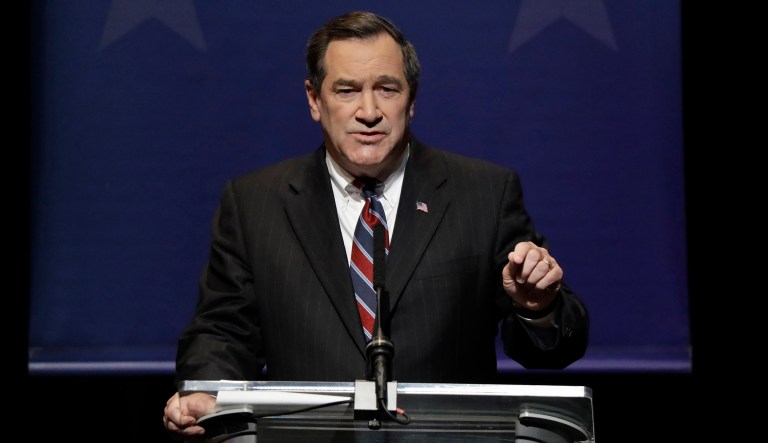 Democratic Sen. Joe Donnelly speaks during a U.S. Senate debate against Republican former state Rep. Mike Braun and Libertarian Lucy Brenton, Tuesday, Oct. 30, 2018, in Indianapolis.