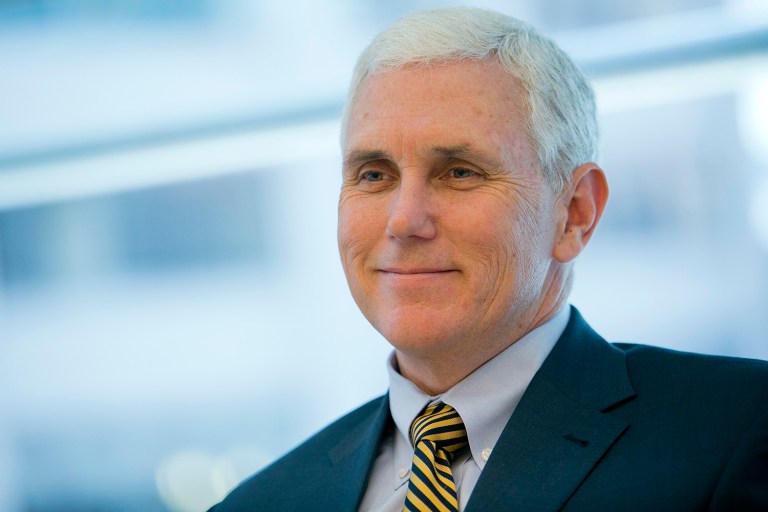 Indiana Gov. Mike Pence looks poised to join Donald Trump at the top of the Republican ticket, but he remains a largely unknown political figure nationwide. (Andrew Harrer/Bloomberg)