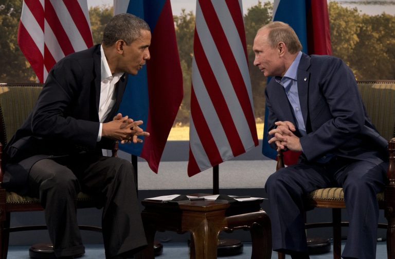 Evan Vucci/AP
President Obama meets with Russian President Vladimir Putin in Enniskillen, Northern Ireland, on Monday.