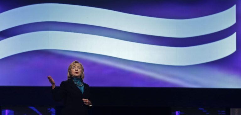 Former Secretary of State Hillary Rodham Clinton delivers remarks to the National Automobile Dealers Association meeting in New Orleans, Monday, Jan. 27, 2014. 
