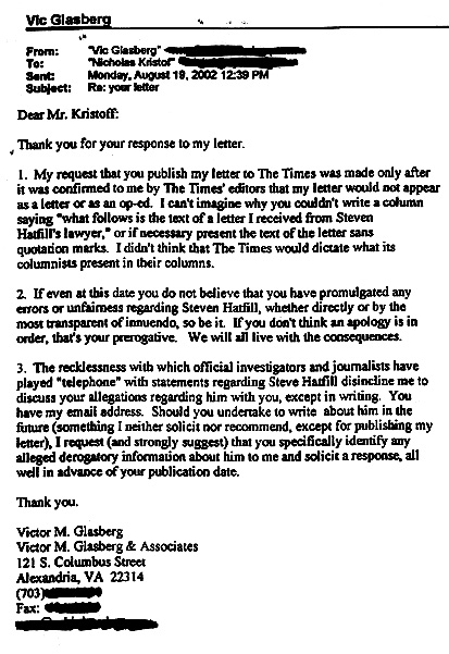 Glasberg Letter to Kristof, August 19, 2002