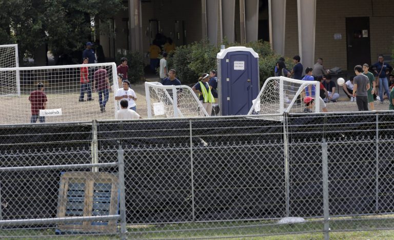 A temporary shelter for unaccompanied minors who have entered the country illegally is seen at Lackland Air Force Base in San Antonio. (AP Photo/Eric Gay)