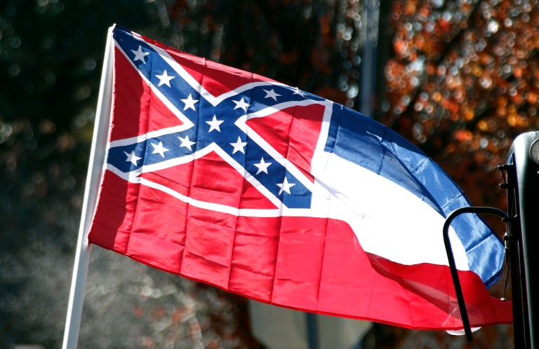 A federal court heard arguments on Tuesday over a lawsuit that seeks to change the Mississippi state flag. (AP Photo/Rogelio V. Solis)