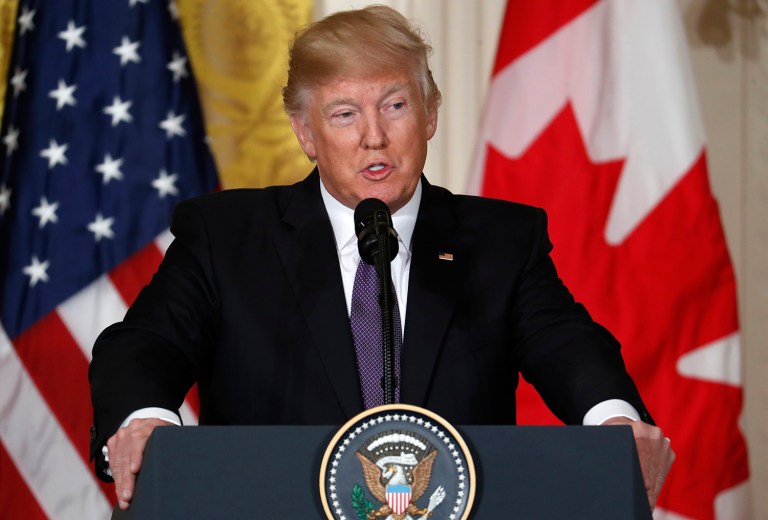 President Trump managed to avoid potentially uncomfortable questions related to National Security Adviser Michael Flynn while hosting a press conference at the White House with Canadian Prime Minister Justin Trudeau. (AP Photo/Pablo Martinez Monsivais)