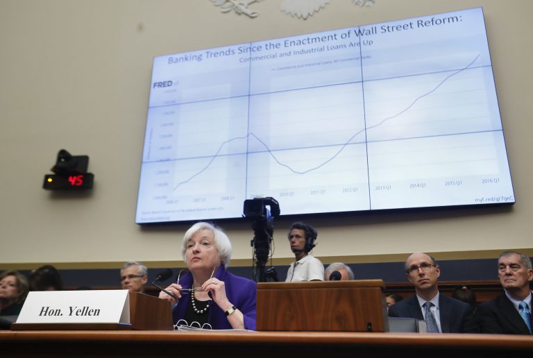 Federal Reserve Board Chair Janet Yellen testifies on Capitol Hill in Washington, Wednesday, Sept. 28, 2016, before the House Financial Services Committee. Yellen said the financial health of the nation's banking system has strengthened considerably since the 2008 financial crisis, in part because of tougher regulations passed by Congress in 2010. (AP Photo/Pablo Martinez Monsivais)
