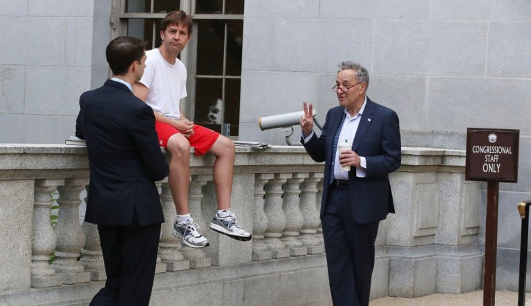 It began Thursday when a reporter for CNN posted several Getty photos on Twitter of senators casually talking outside Senate buildings. (Courtesy Ben Sasse/Twitter)