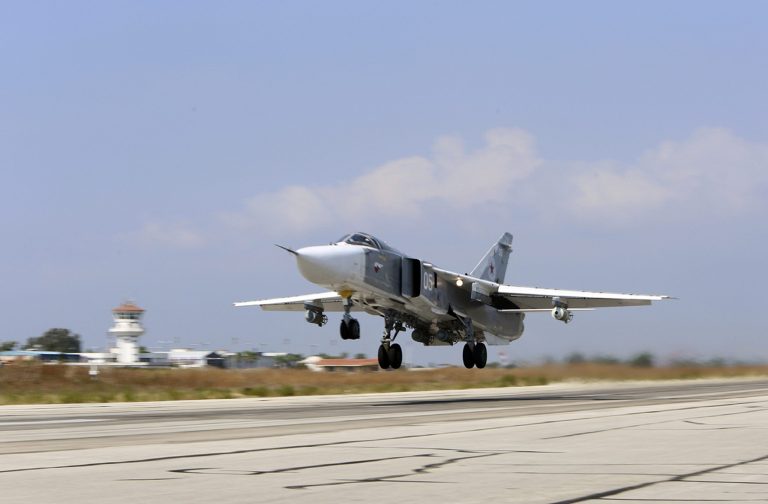 Early Tuesday, Turkey reported that two of its F-16s shot down a fighter jet after it crossed the Syrian border into Turkish airspace and ignored 10 warnings to turn back. (AP Photo/Alexander Kots, Komsomolskaya Pravda, Photo via AP)