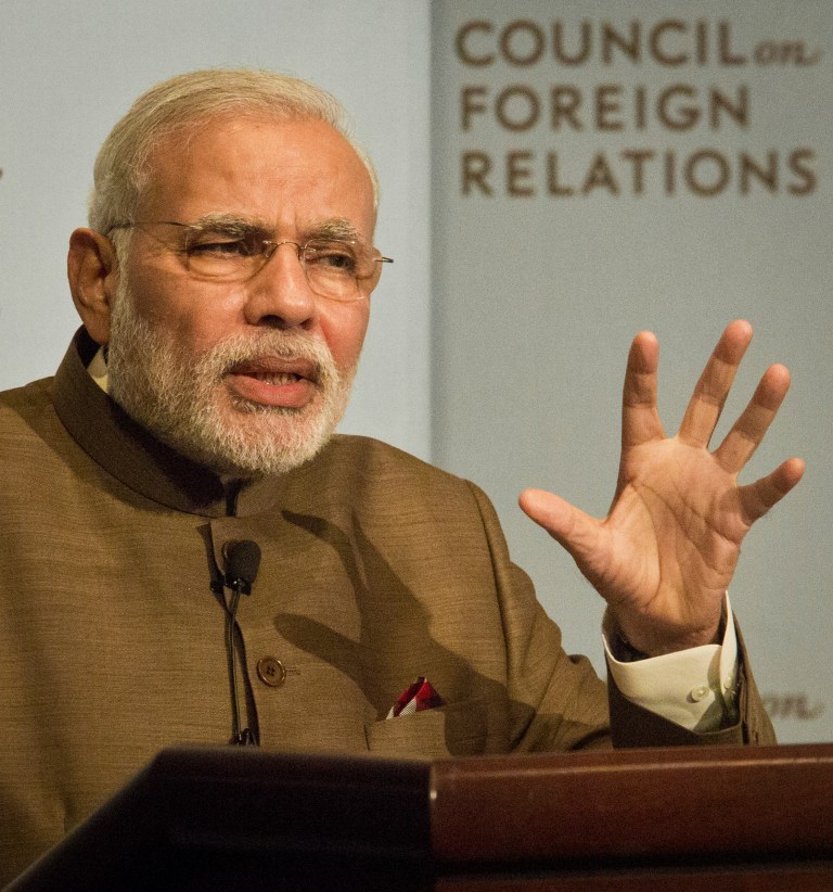 India's Prime Minister Narendra Modi speaks during a keynote speech at the Council on Foreign Relations, Monday, Sept. 29, 2014 in New York.  (AP Photo/Bebeto Matthews)