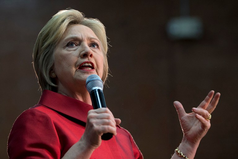 Democratic presidential candidate Hillary Clinton speaks during a campaign event at Carl Hayden Community High School in Phoenix, Arizona on Monday. (AP Photo/Carolyn Kaster)