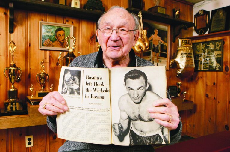 David Duprey/AP
Middleweight champion Carmen Basilio was part of the original class inducted into the International Boxing Hall of Fame in 1990. He died last week at the age of 85.